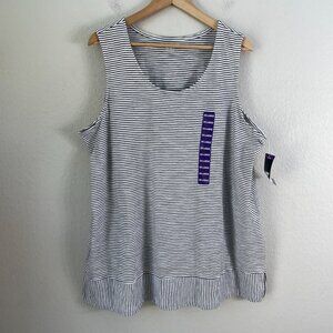 NEW Lands End Womens Plus XXL Striped Tank Top Cotton Black White Sleeveless